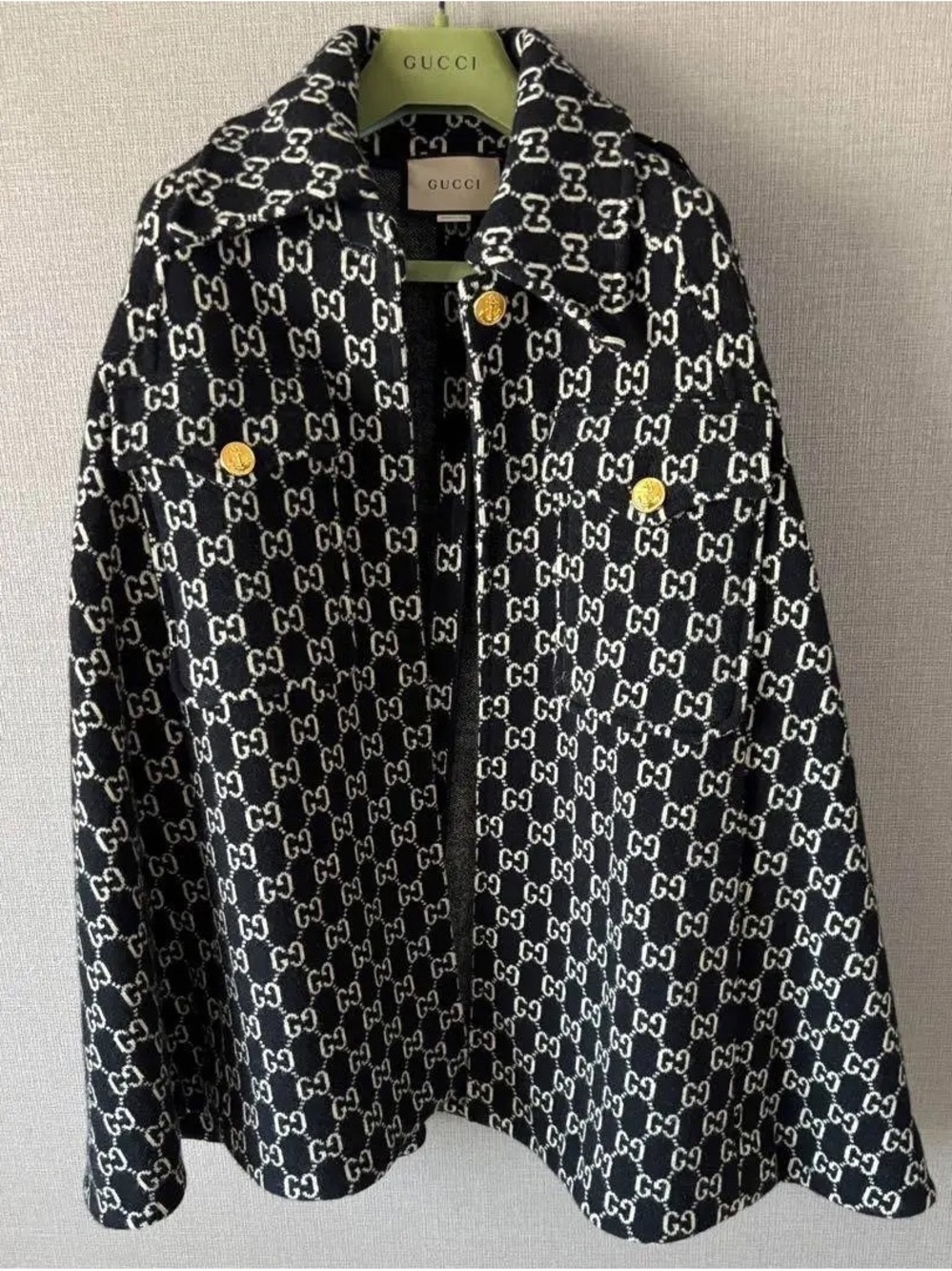 Gucci Black and White GG Jacquard Blazer with Gold Buttons